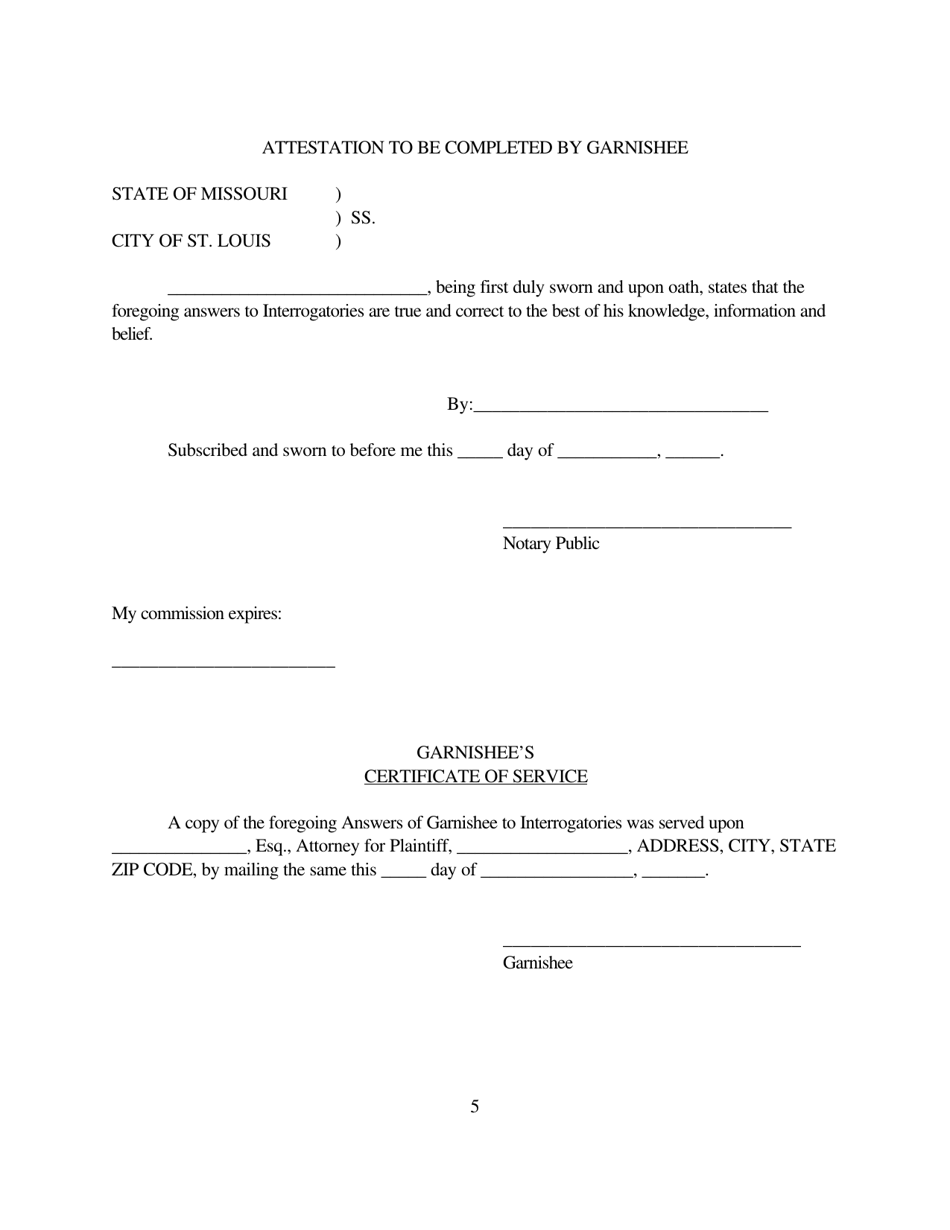 Interrogatories Directed to Garnishee - Missouri, Page 5