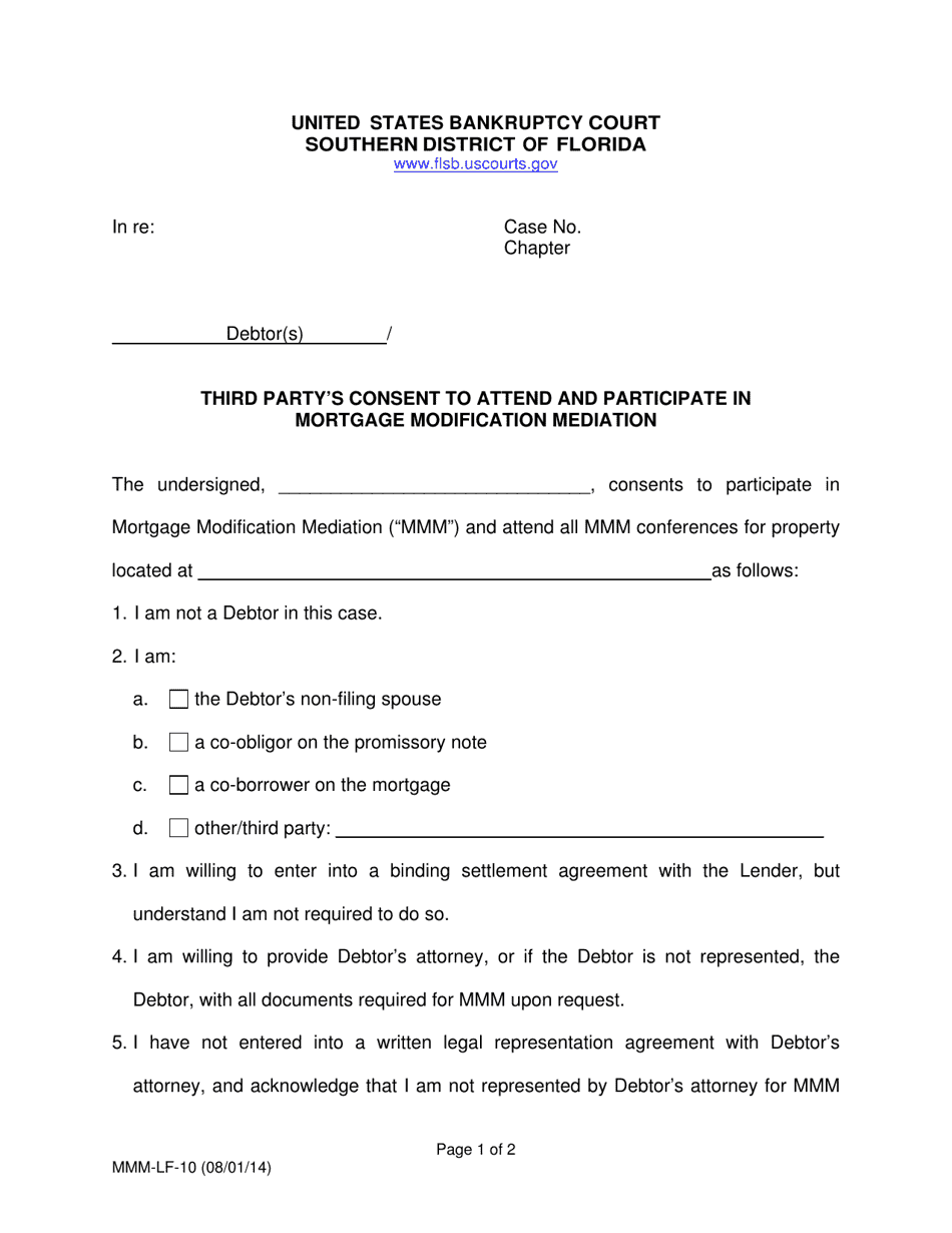 Form MMM-LF-10 Third Partys Consent to Attend and Participate in Mortgage Modification Mediation - Florida, Page 1