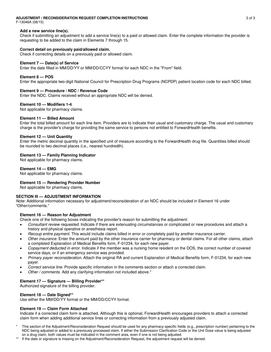 Instructions for Form F-13046 Adjustment / Reconsideration Request - Wisconsin, Page 3