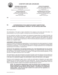 Document preview: Form EXM-202 Authorization of Tax Agent or Agency Substitution Form for Assessment, Property Tax or Appeals Matters - Los Angeles County, California