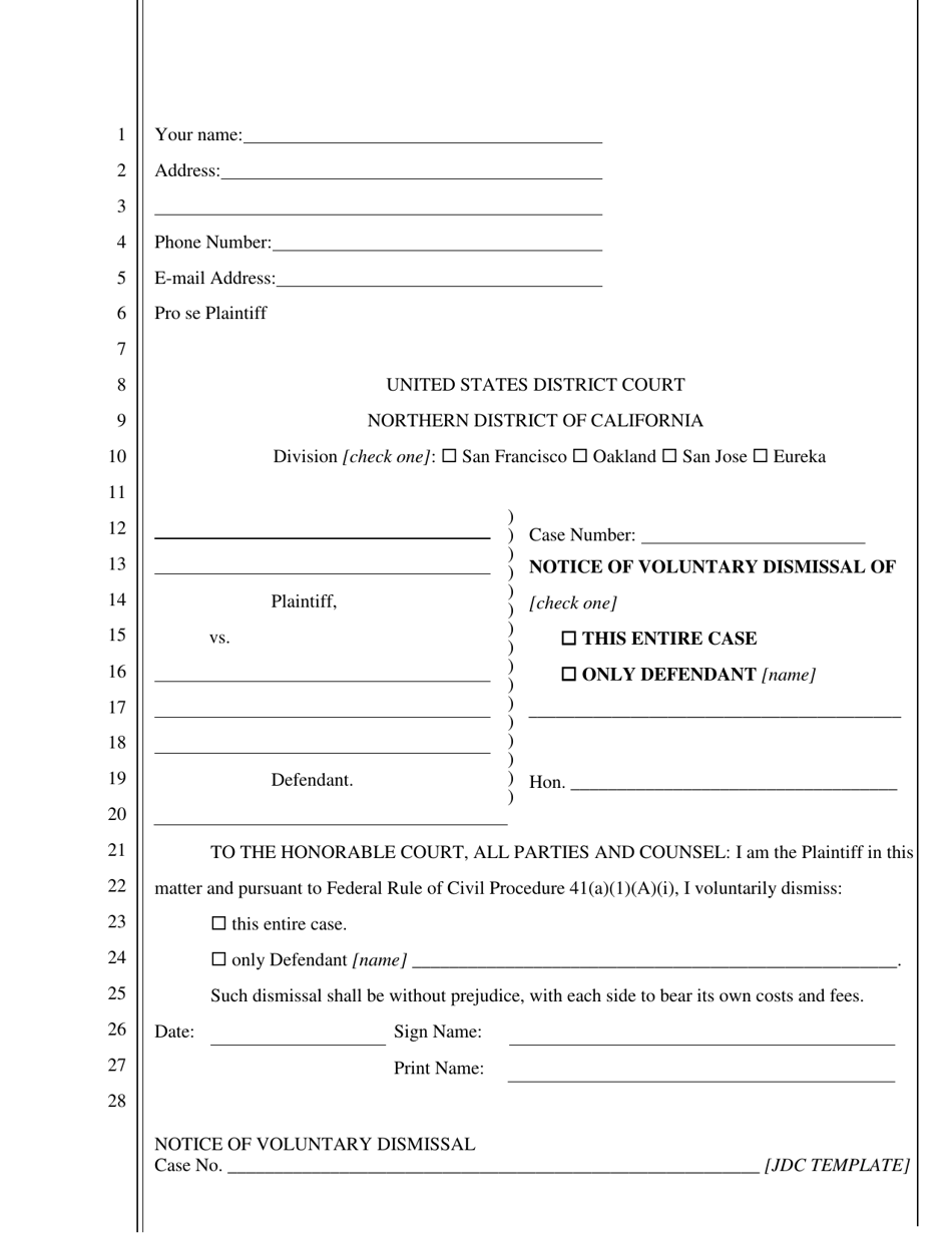 California Notice of Voluntary Dismissal of This Entire Case/Only ...