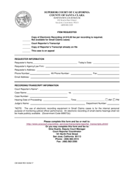 Document preview: Form CW-9028 Transcript and Electronic Recording Request Form - County of Santa Clara, California