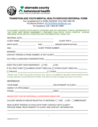 Document preview: Transition Age Youth Mental Health Services Referral Form - Alameda County, California