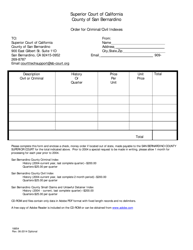 Document preview: Form 18854 Order for Criminal/Civil Indexes - County of San Bernardino, California
