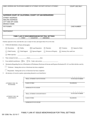 Form SB-12389 Family Law at Issue Memorandum for Trial Settings - County of San Bernardino, California