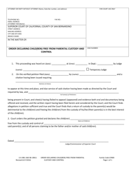 Document preview: Form SB-19811 (13-1981-360) Order Declaring Child(Ren) Free From Parental Custody and Control - County of San Bernardino, California