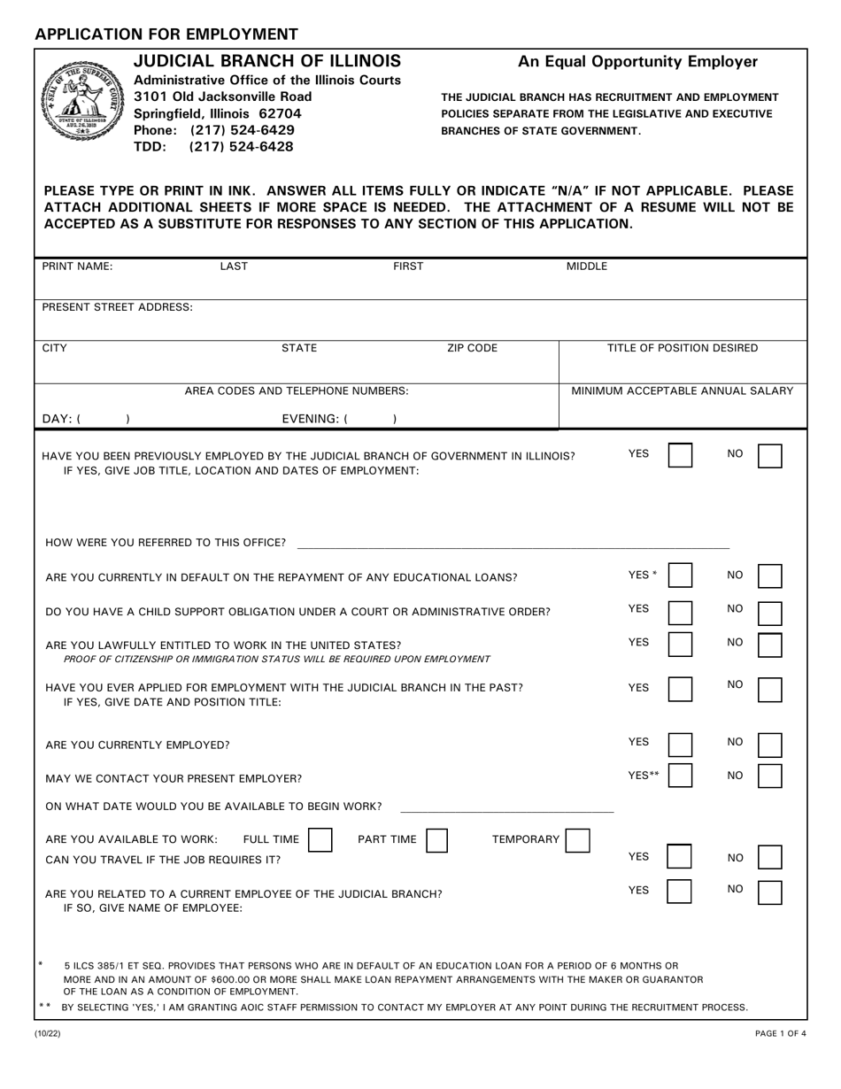 Application for Employment - Illinois, Page 1