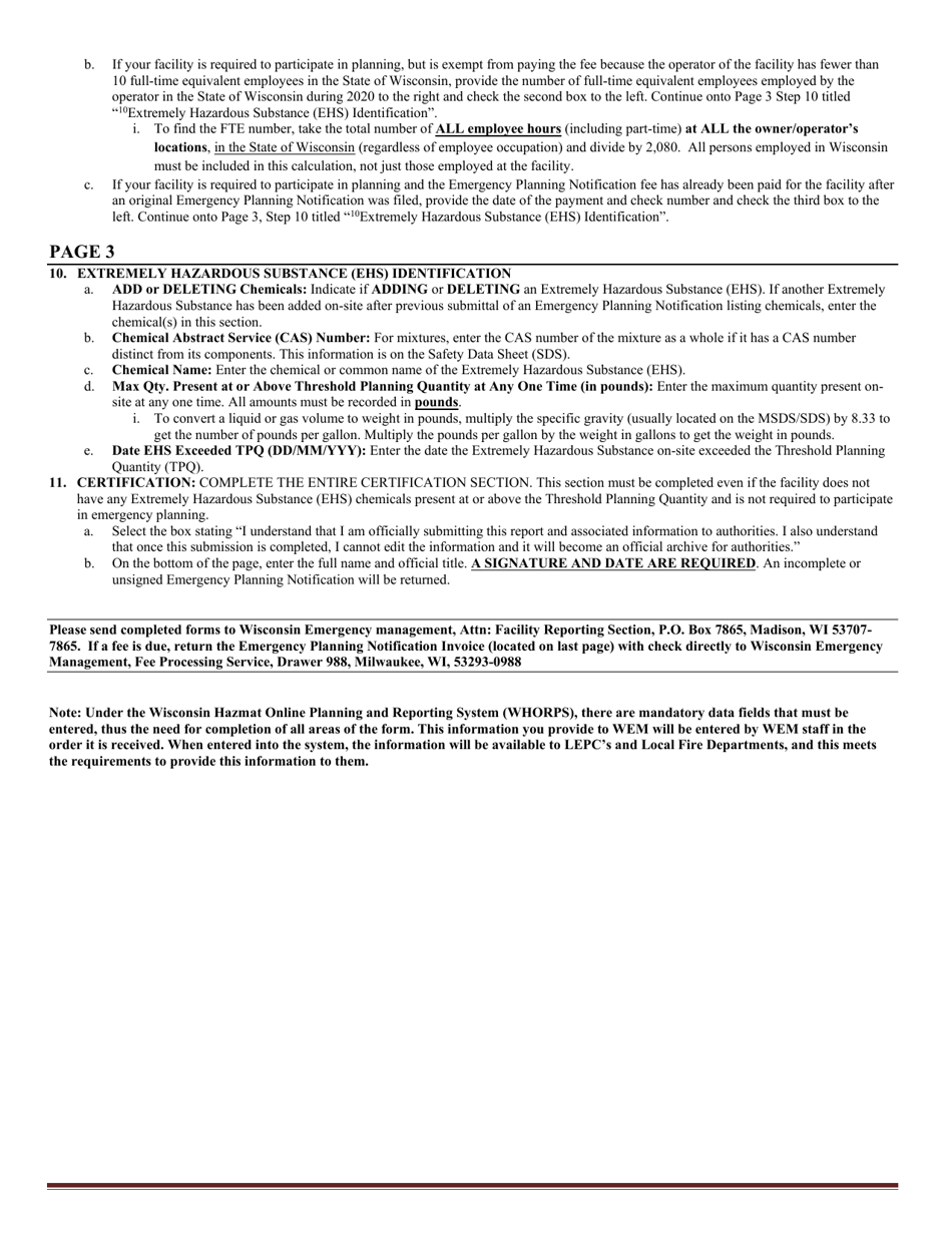 DMA Form 1003 Emergency Planning Notification (Epn) - Wisconsin, Page 8