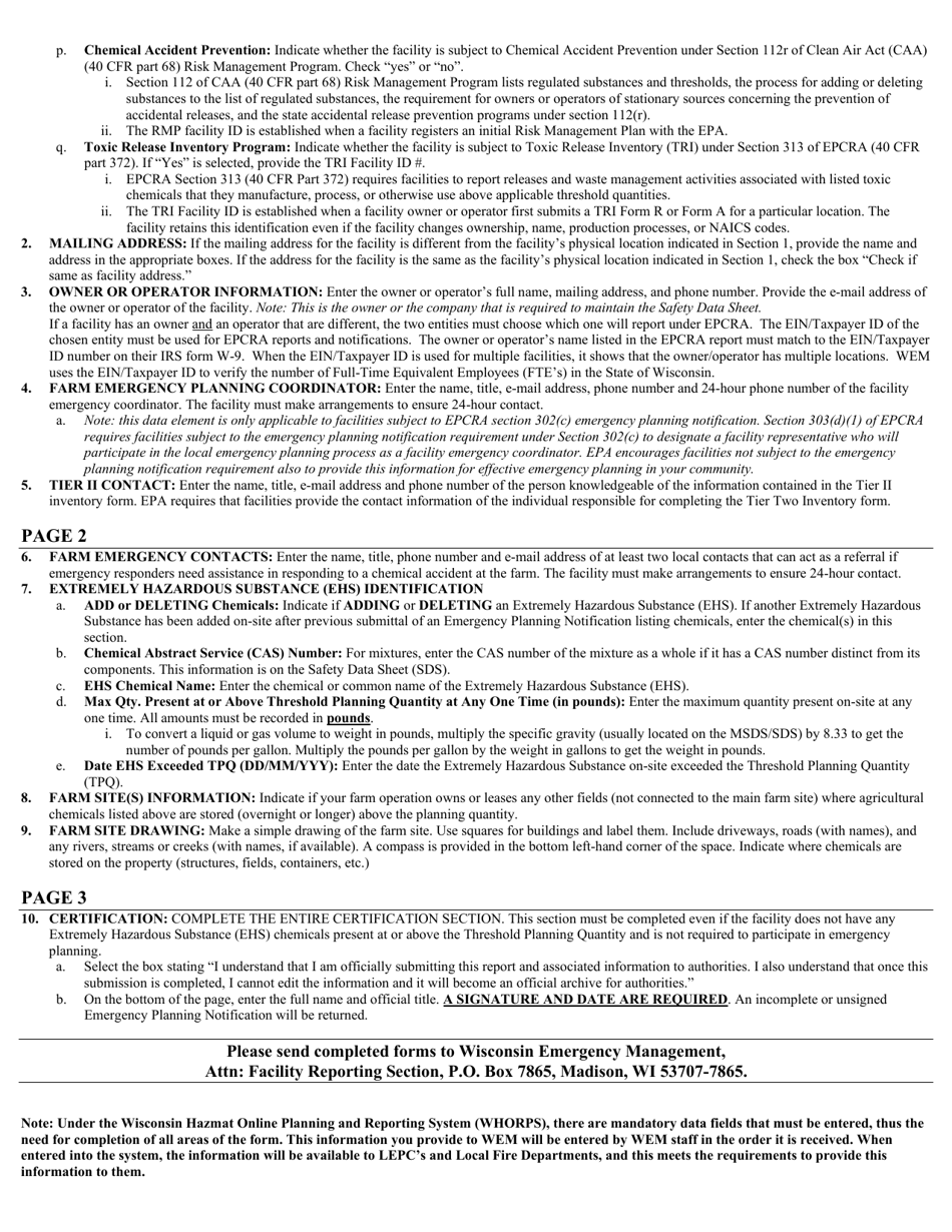 DMA Form 83R Farm Emergency Planning Notification (Epn) - Wisconsin, Page 5