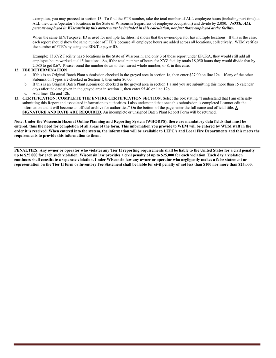 DMA Form 1125B Wisconsin Batch Plant Emergency Response  Hazardous Chemical Report - Wisconsin, Page 12