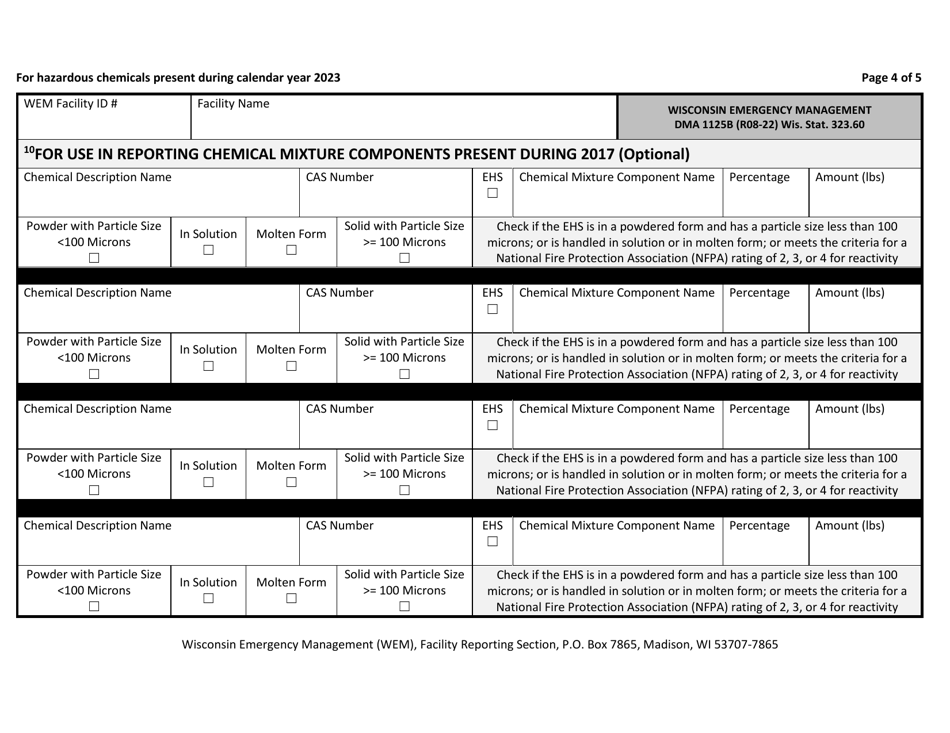 DMA Form 1125B Wisconsin Batch Plant Emergency Response  Hazardous Chemical Report - Wisconsin, Page 4