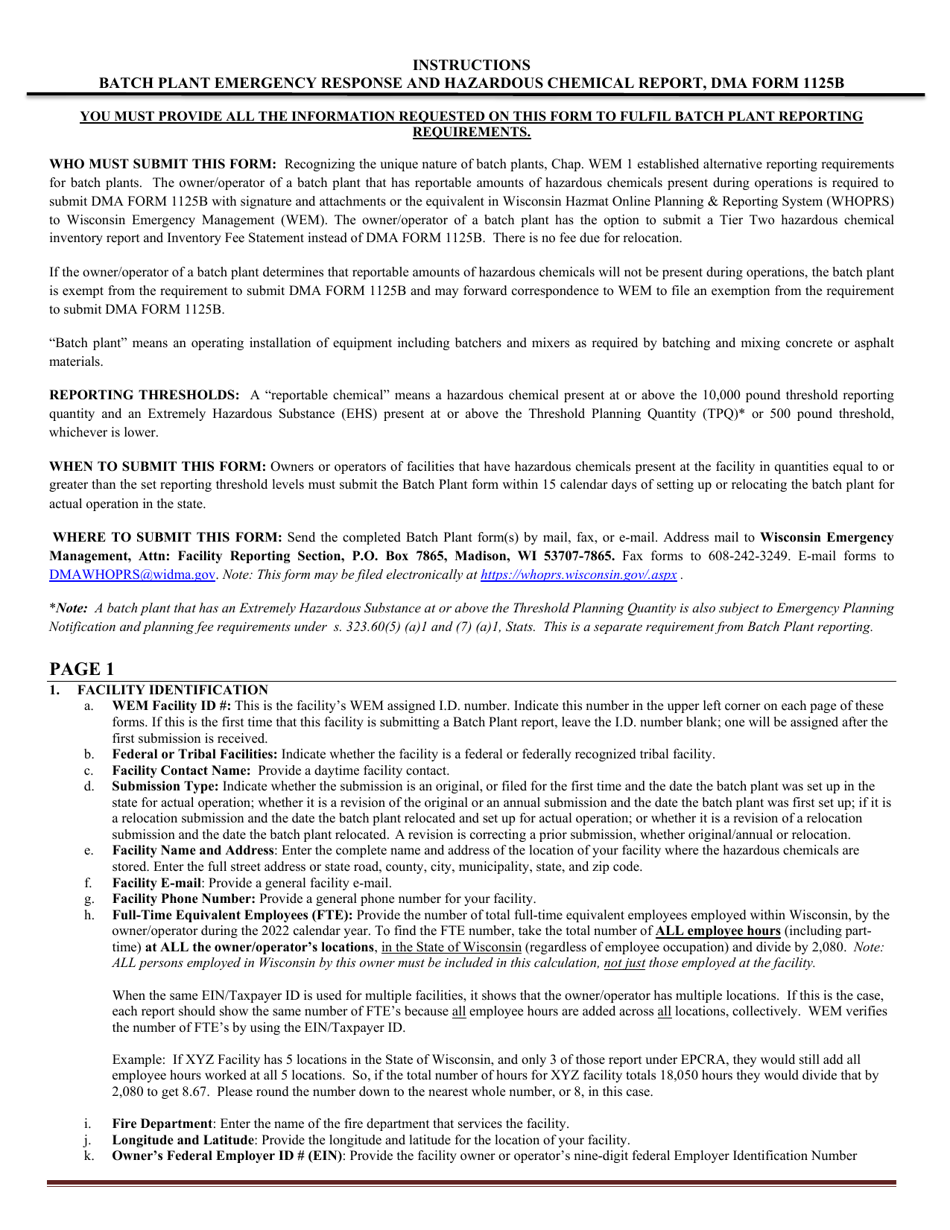 DMA Form 1125B Wisconsin Batch Plant Emergency Response  Hazardous Chemical Report - Wisconsin, Page 8