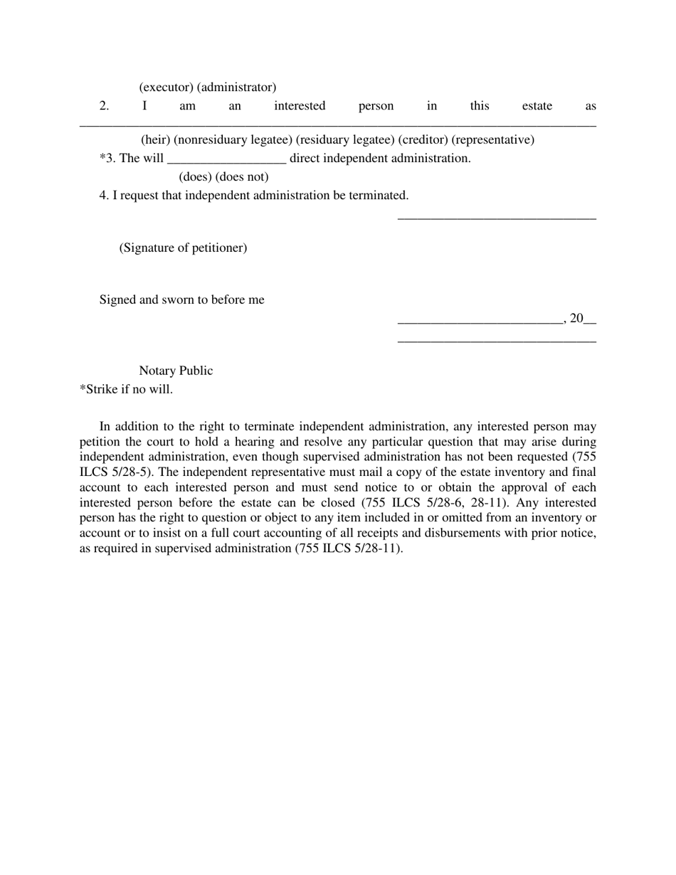Rights of Interested Persons During Independent Administration; Form of Petition to Terminate Administration - Illinois, Page 2