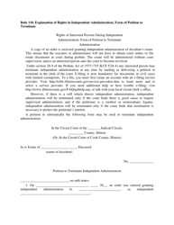 Document preview: Rights of Interested Persons During Independent Administration; Form of Petition to Terminate Administration - Illinois
