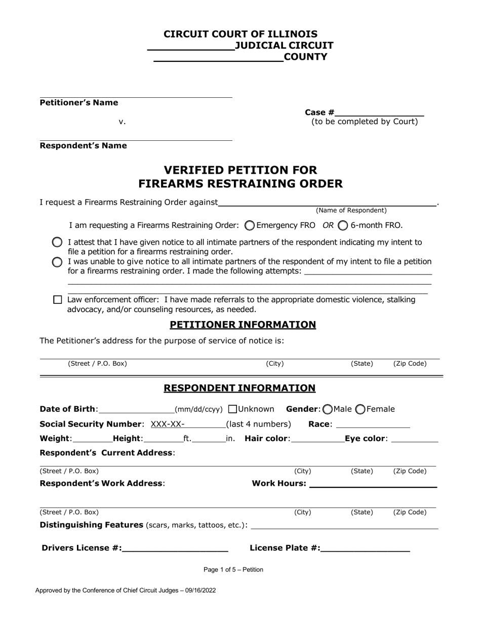 Verified Petition for Firearms Restraining Order - Illinois, Page 1