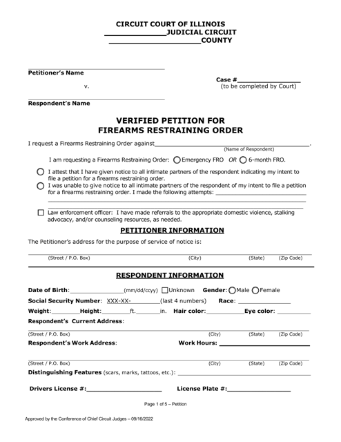 Verified Petition for Firearms Restraining Order - Illinois Download Pdf