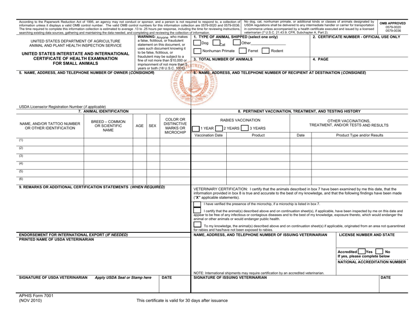 APHIS Form 7001 - Fill Out, Sign Online and Download Fillable PDF | Templateroller