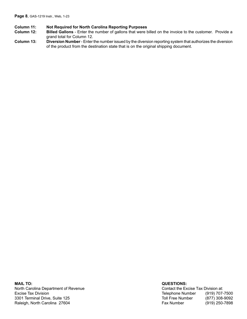 Instructions for Form GAS-1219 Motor Fuel Importer Return - North Carolina, Page 8
