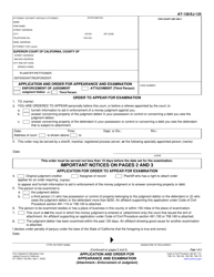 Document preview: Form AT-138 (EJ-125) Application and Order for Appearance and Examination - California