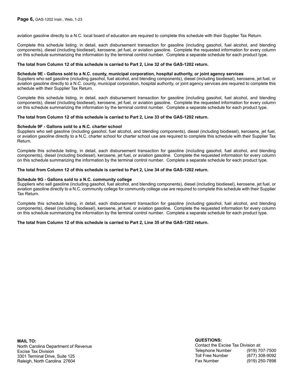 Instructions for Form GAS-1202 Motor Fuel Supplier Return - North Carolina, Page 6