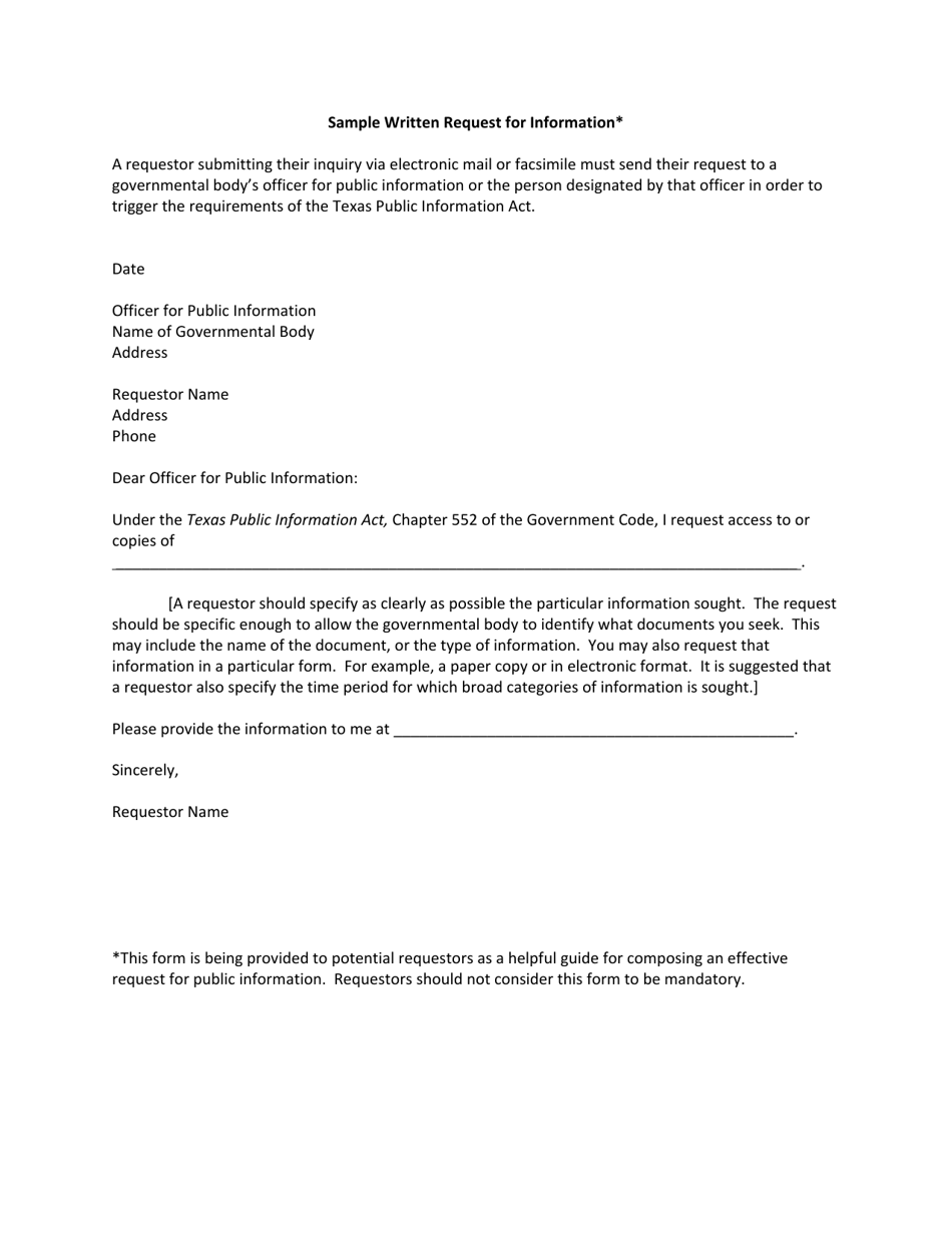 Sample Written Request for Information - Texas, Page 1