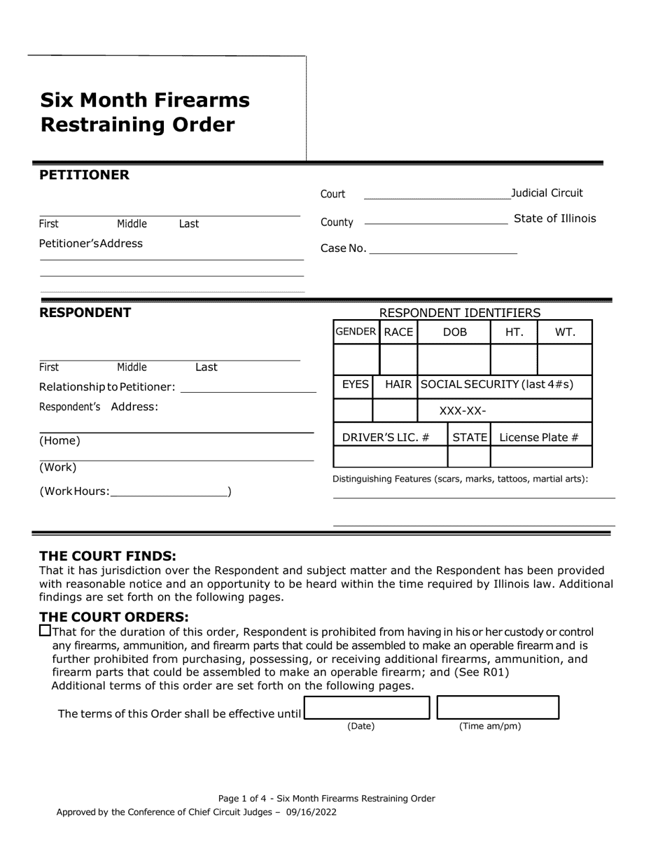 Six Month Firearms Restraining Order - Illinois, Page 1