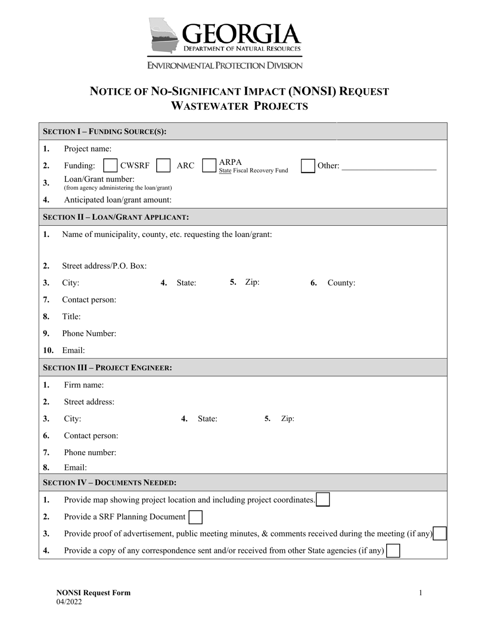 Notice of No-Significant Impact (Nonsi) Request Wastewater Projects - Georgia (United States), Page 1