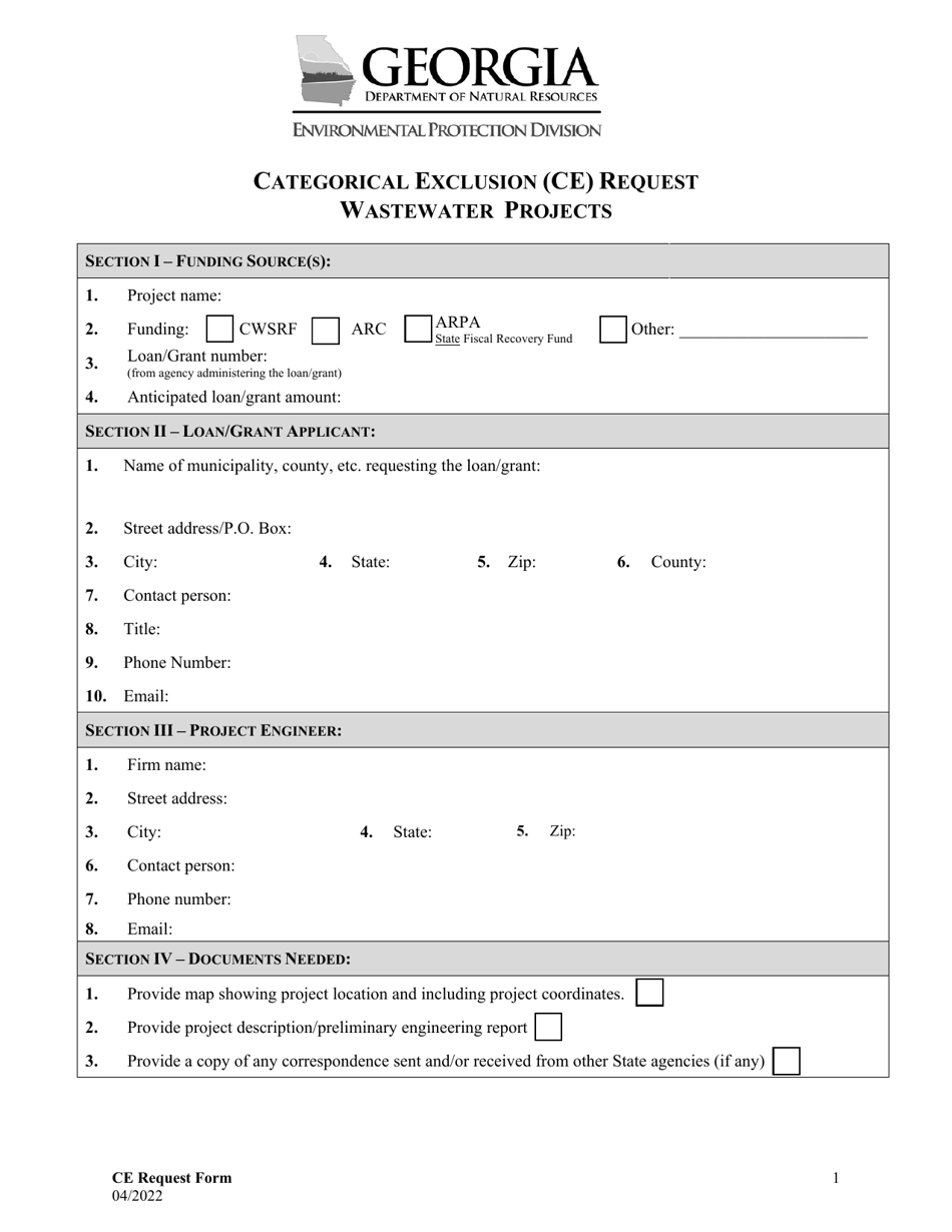 (United States) Categorical Exclusion (Ce) Request Wastewater