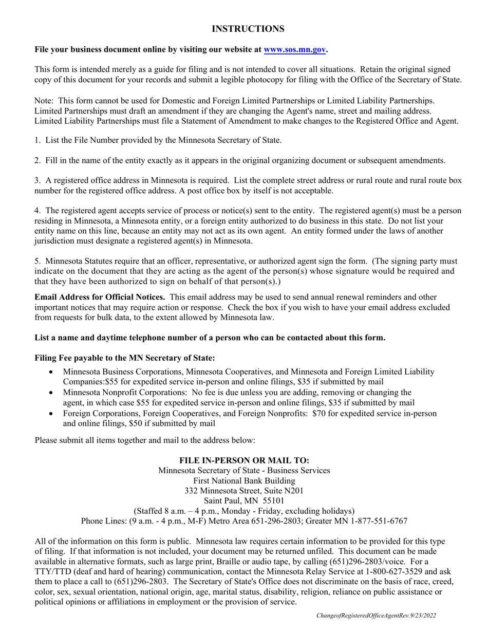 Notice of Change of Registered Office / Registered Agent - Minnesota, Page 2