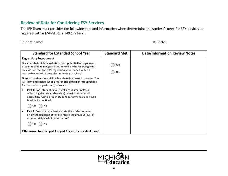 Review of Data for Considering Esy Services - Michigan, Page 4