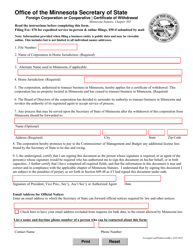 Foreign Corporation or Cooperative Certificate of Withdrawal - Minnesota