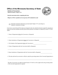 Document preview: Article of Conversion - Nonprofit - Minnesota