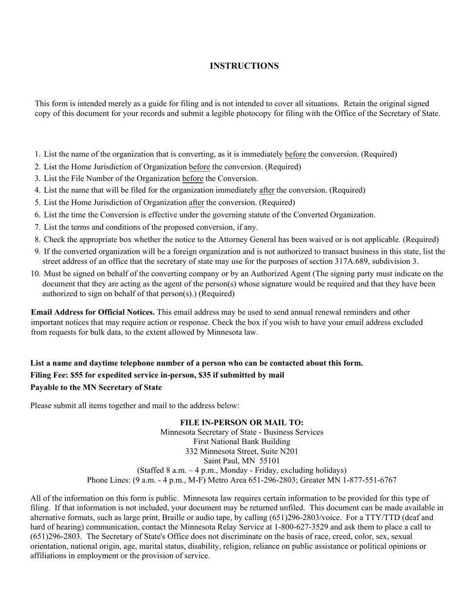 Article of Conversion - Nonprofit - Minnesota, Page 3