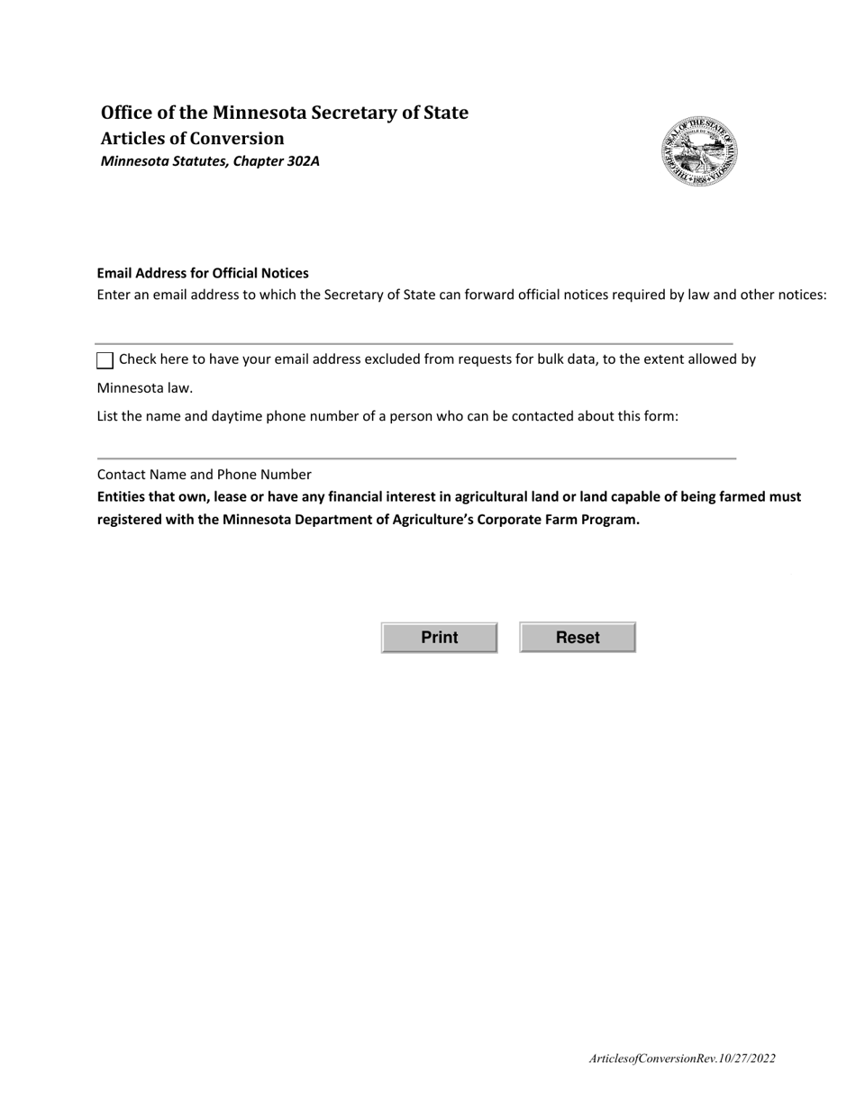 Articles of Conversion - Minnesota, Page 3