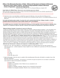 Minnesota Limited Liability Company Articles of Organization - Minnesota (English/Spanish), Page 2