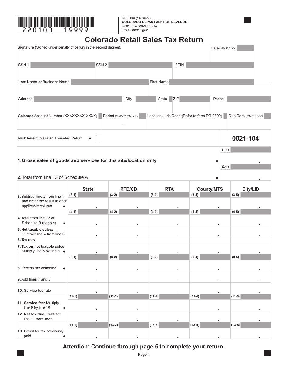 Form DR0100 Colorado Retail Sales Tax Return - Colorado, Page 6