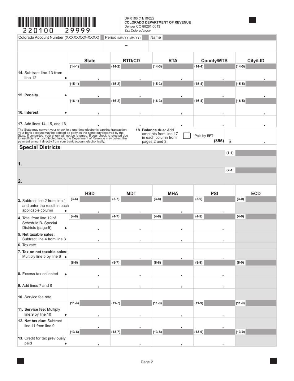 Form DR0100 Colorado Retail Sales Tax Return - Colorado, Page 7