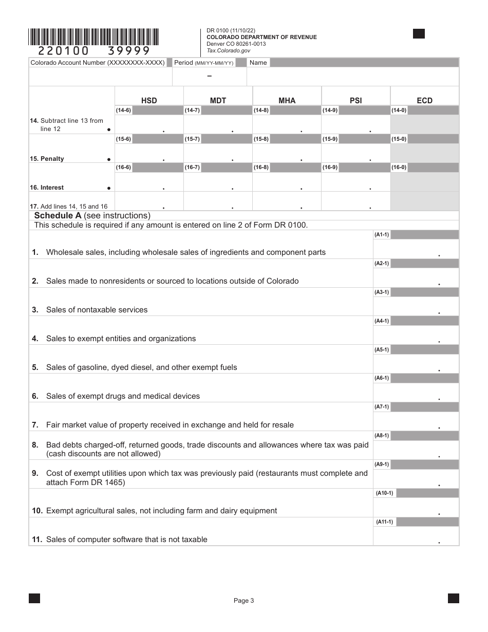 Form DR0100 Colorado Retail Sales Tax Return - Colorado, Page 8