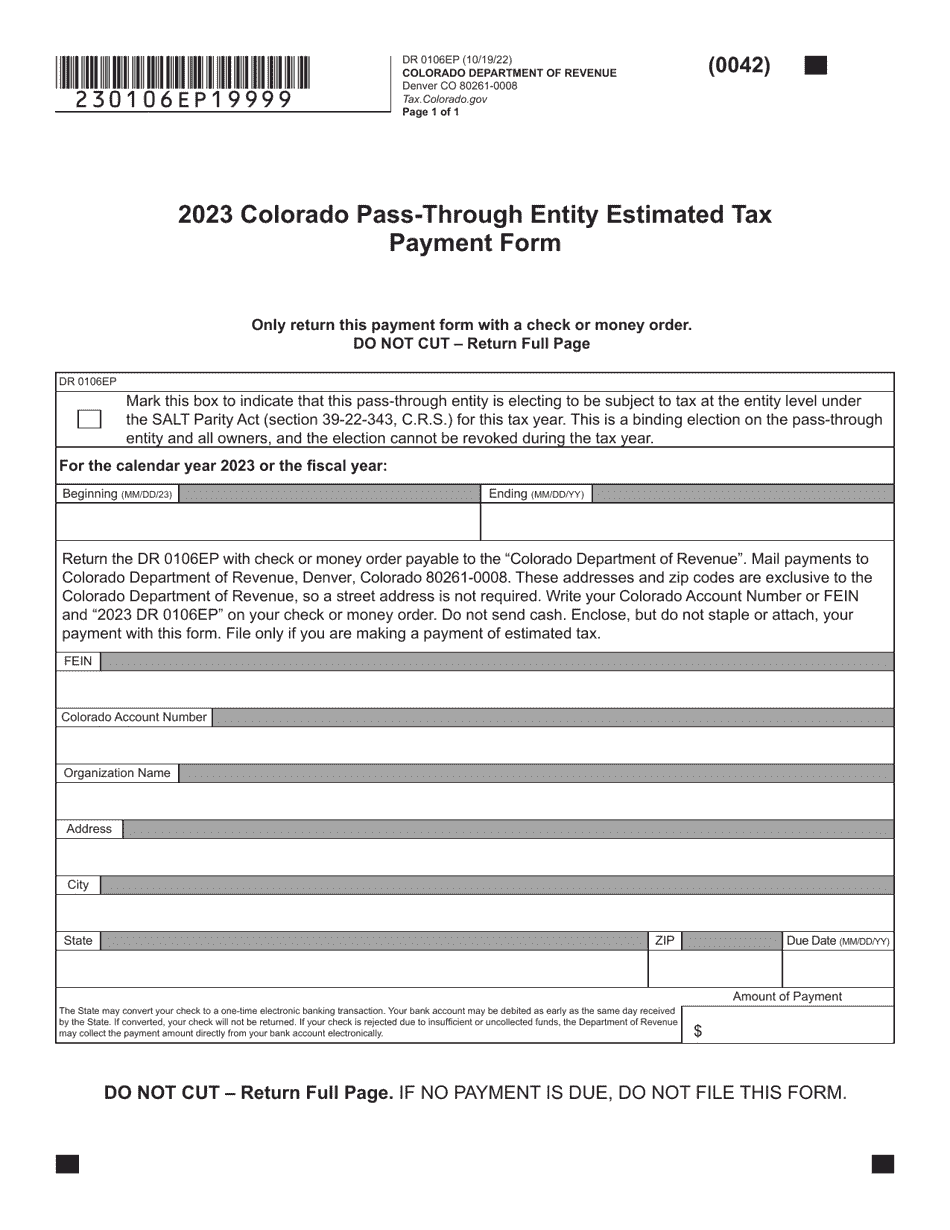 Form DR0106EP Colorado Pass-Through Entity Estimated Income Tax - Colorado, Page 2