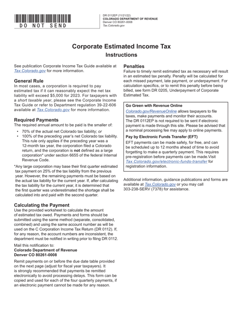 Form DR0112EP Corporate Estimated Tax Payment Form - Colorado, 2023