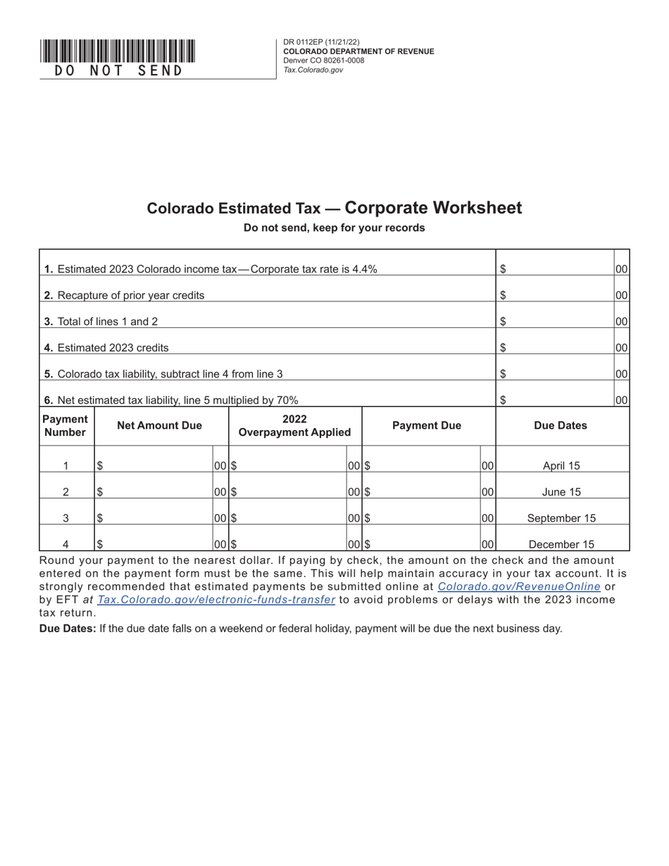 Form DR0112EP Corporate Estimated Tax Payment Form - Colorado, Page 2