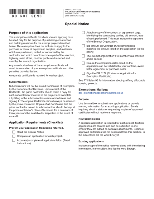 Form DR0172  Printable Pdf