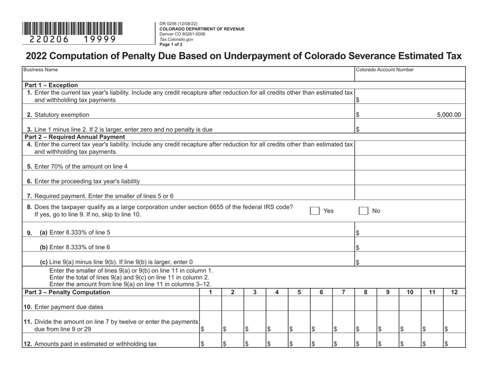 Form DR0206 Download Fillable PDF or Fill Online Computation of Penalty