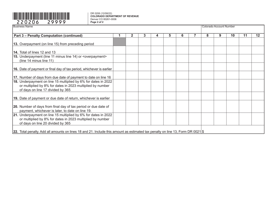 Form DR0206 Computation of Penalty Due Based on Underpayment of Colorado Severance Estimated Tax - Colorado, Page 3