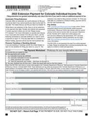 Document preview: Form DR0158-I Extension Payment for Colorado Individual Income Tax - Colorado, 2022
