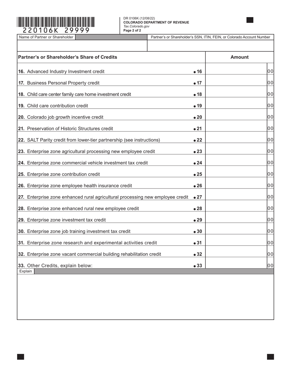 Form DR0106K - 2022 - Fill Out, Sign Online and Download Fillable PDF ...