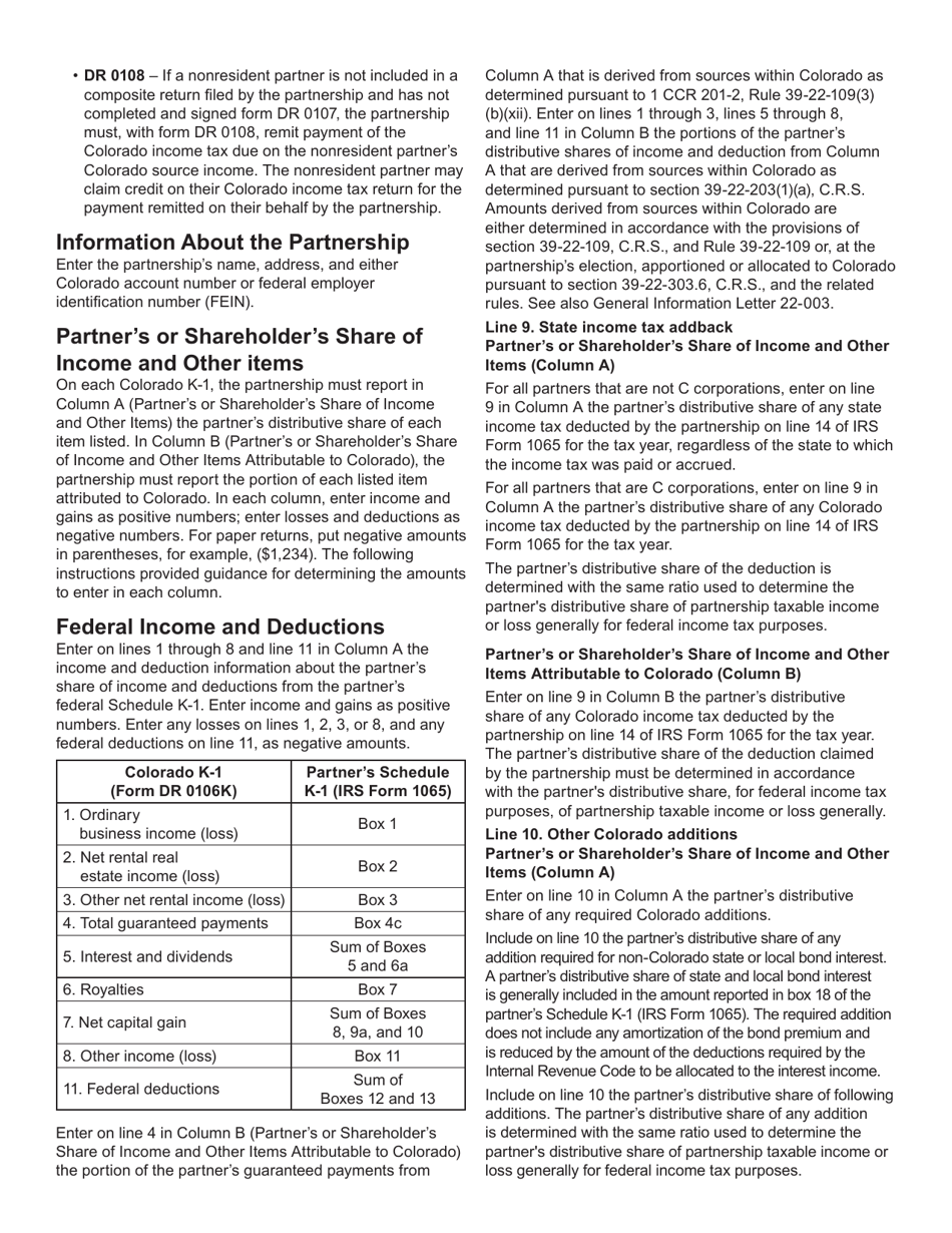 Form DR0106K Colorado K-1 - Colorado, Page 2