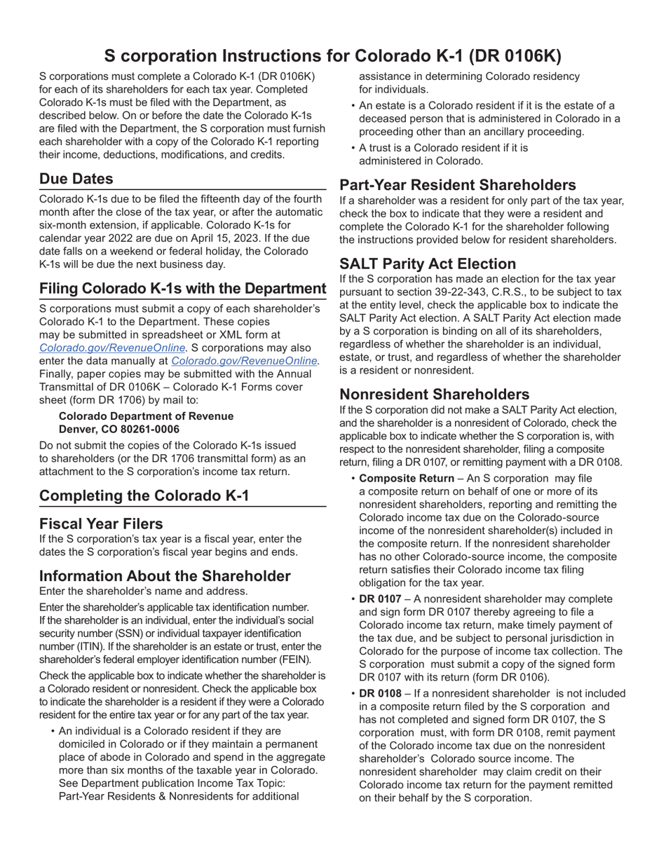 Form DR0106K Colorado K-1 - Colorado, Page 5
