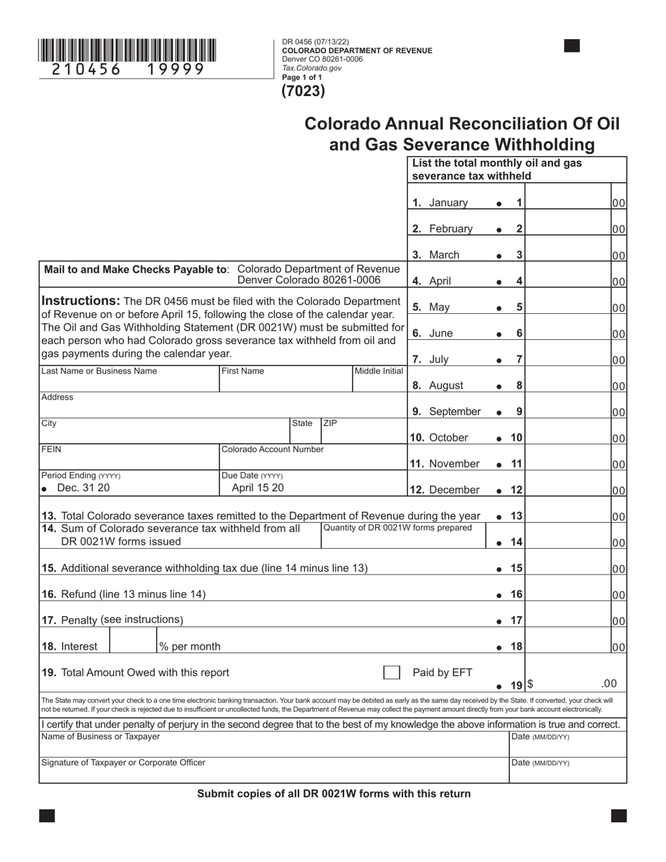 Form DR0456 Colorado Annual Reconciliation of Oil and Gas Severance Withholding - Colorado, Page 2