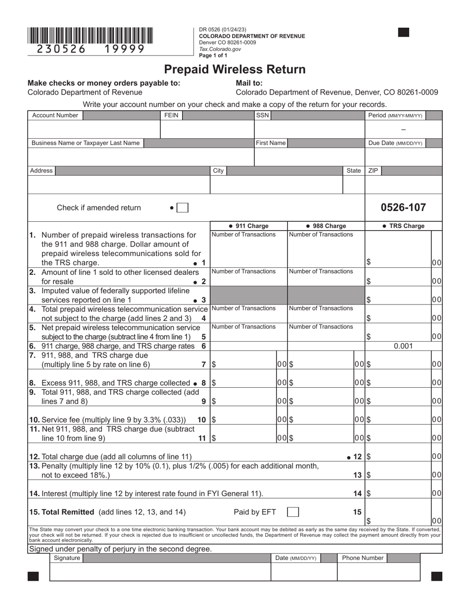 Form DR0526 Prepaid Wireless Return - Colorado, Page 2